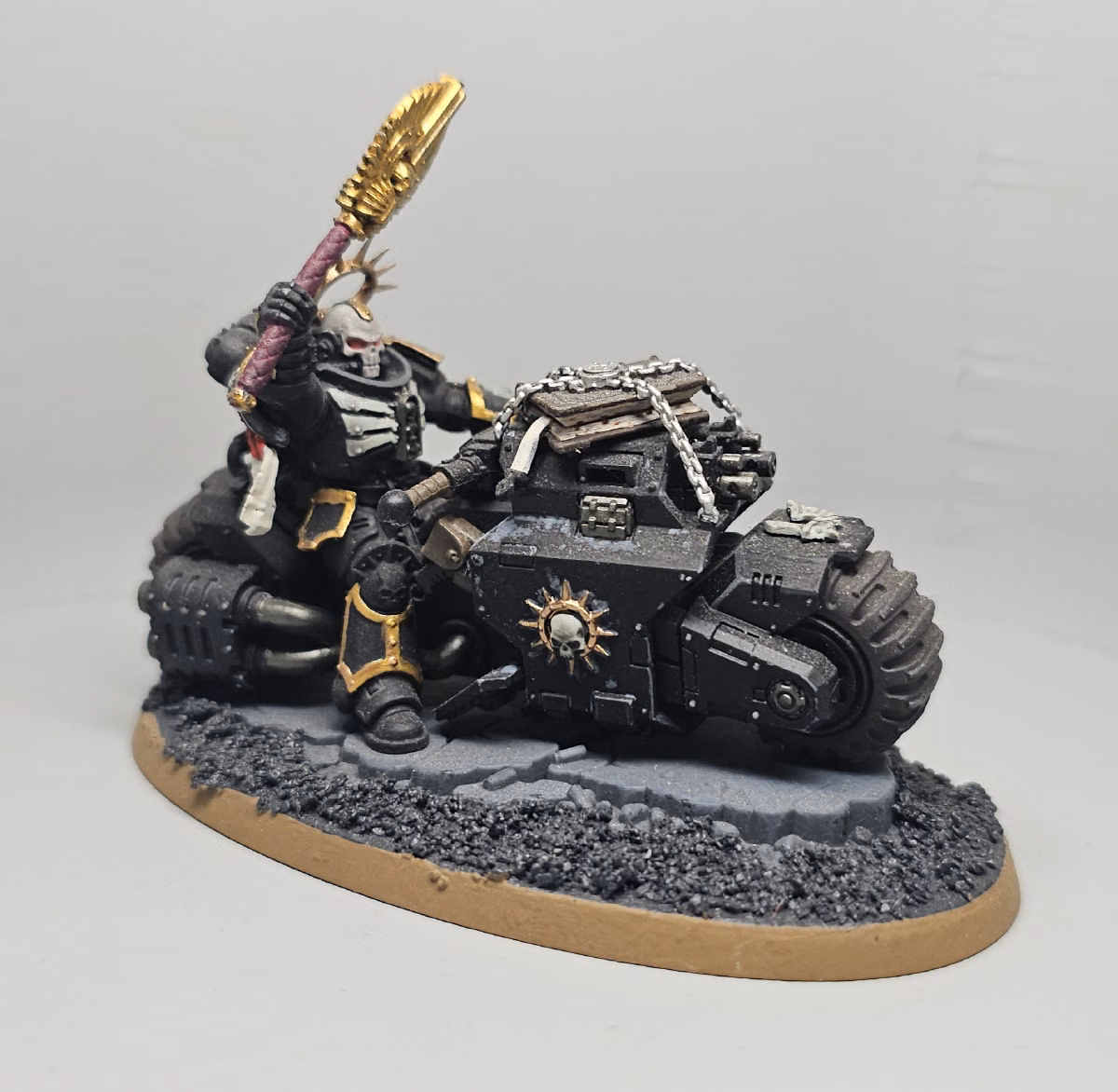 Painted Dark Angels Chaplain on a Bike
