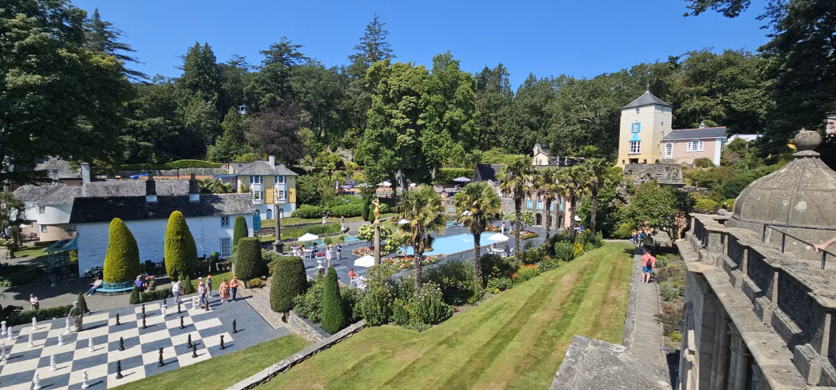 Portmeirion gardens and giant chessboard