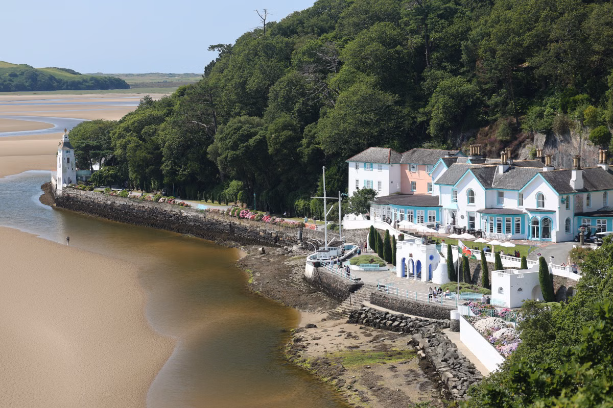 Portmeirion waterfront beside the Dwyryd estuary at low tide